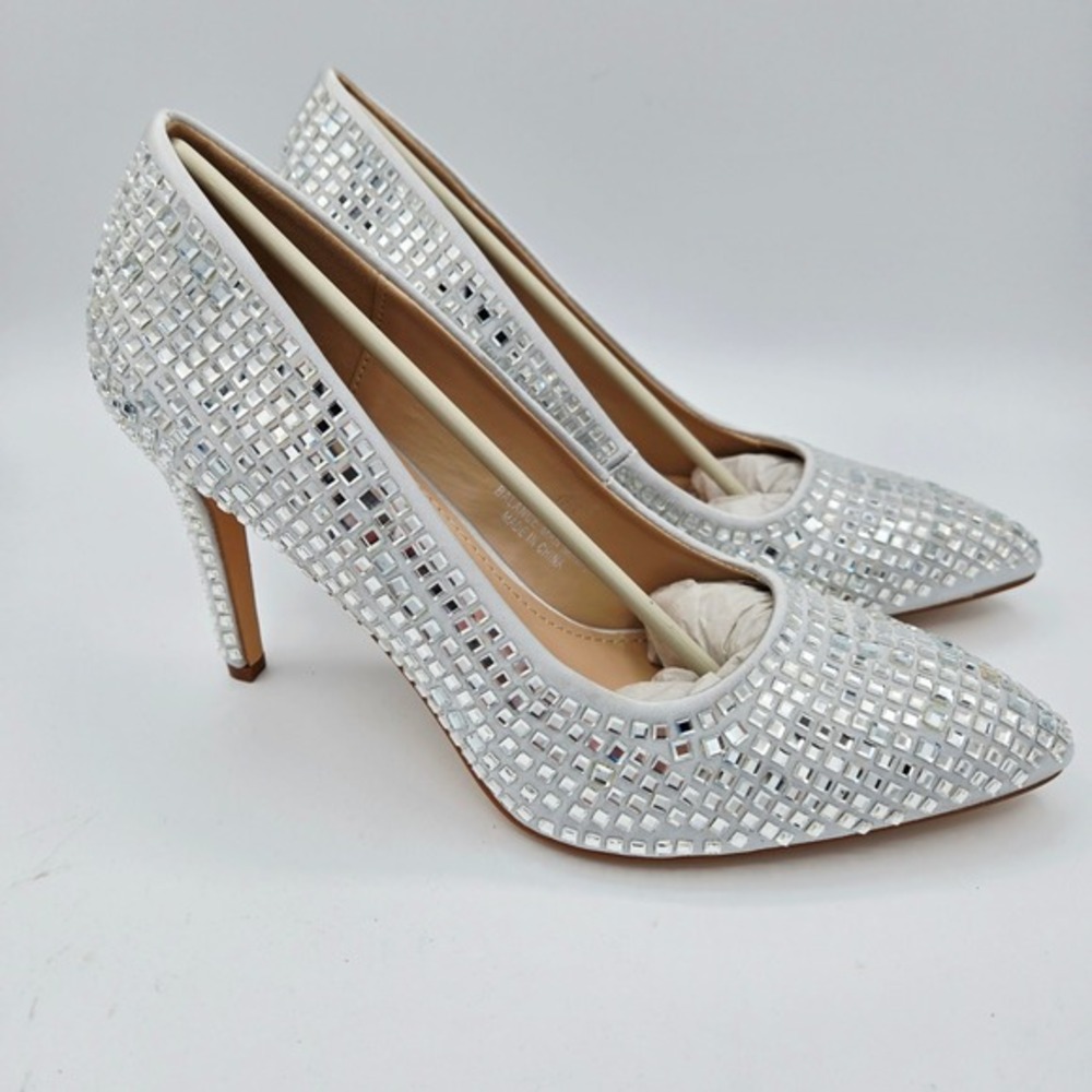 Lauren Lorraine Dazzle Silver Rhinestone Pointed Stiletto Heels Size 7.5‎